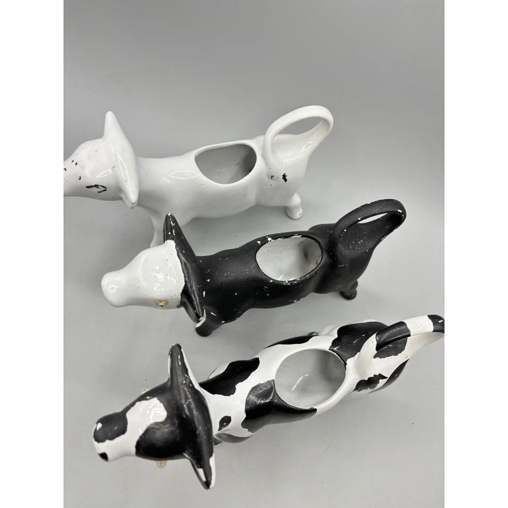 Ceramic Cow Creamer Set of 3 Black White Spotted Farmhouse Kitchen Decor